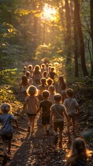 Obraz premium Children participating in a variety of games and activities at a park.