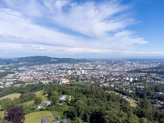 Panorama over the city of Linz in Upper Austria seen from the Pöstlingberg