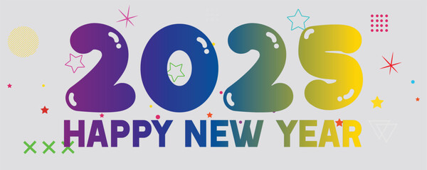 Happy new year 2025 with typography number logo. 2025 new year