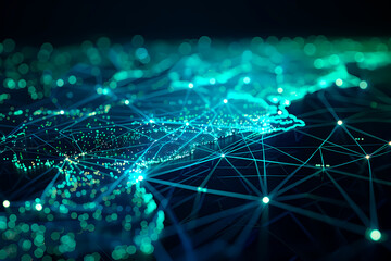 A digital art depiction of an abstract network with glowing dots and lines on a dark background, symbolizing connectivity