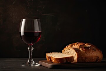 Communion  Holy.  Easter Communion Still life with chalice of wine and bread.