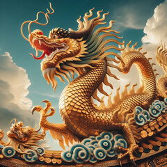 chinese dragon statue on the roof
