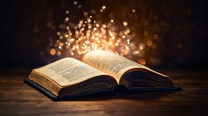 open magical old book. open book with magical glow