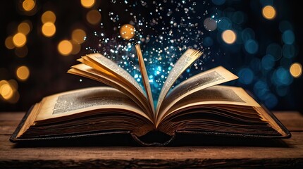 open magical old book. open book with magical glow
