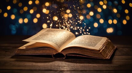 open magical old book. open book with magical glow