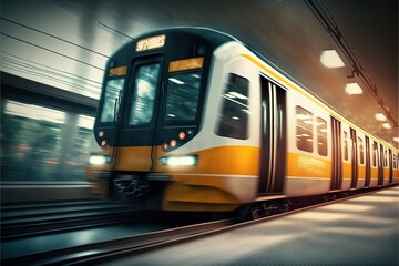 Obraz premium Modern high-speed train in motion at station