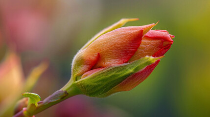 Fototapeta premium A detailed shot of a flower bud just beginning to open, capturing the softness and potential of the bloom.