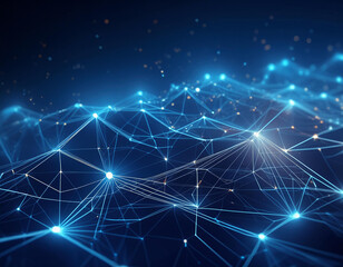 Minimalistic network of glowing blue nodes and lines forming abstract geometric shapes