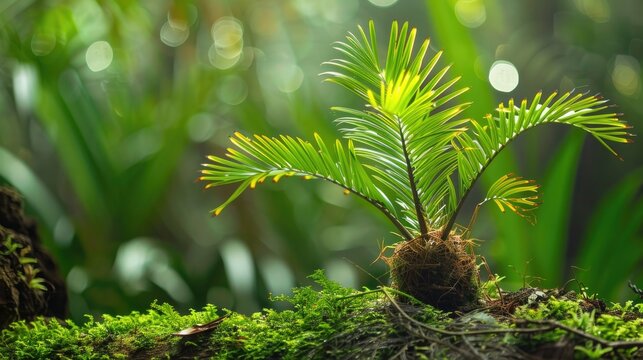 Young Cycas edentata de Laub sprouts in equatorial rainforests tropical sago palms