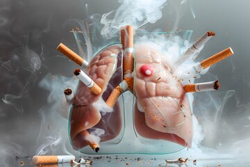Naklejka premium Protective Shield Guarding Healthy Lungs from Cigarette Smoke and Toxins