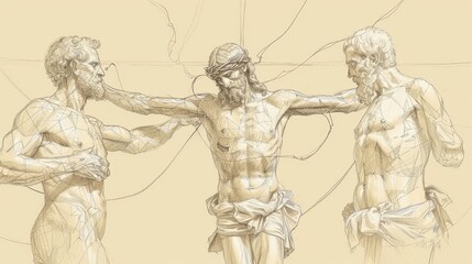 Fototapeta premium Grace and Salvation: Ephesians 2 Biblical Illustration Highlighting Transformation, Reconciliation on Beige Background with Copyspace