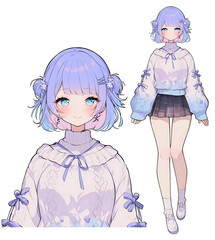 Fototapeta premium アニメ風カジュアル女子全身立ち絵 AI生成