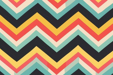 Obraz premium Colorful chevron zigzag pattern with vibrant hues of blue, red, yellow, and black. Perfect for backgrounds, textiles, and digital designs.