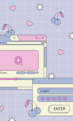 Cute nostalgic 90s retro vaporwave post and story template. Social media stories and posts with old computer aesthetic ui elements vector set. Vector Illustration of retro groovy abstract interface.