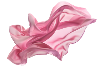 A piece of pink silk cloth, delicately rippling and floating in the air, isolated on transparent background