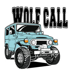 vintage jeep bj 40 landcruiser wolf call artwork design vector illustration good for t-shirt print