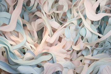 Abstract Background of Overlapping and Interweaving Pastel Ribbons. Generative AI