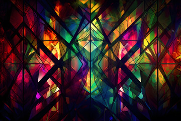 Abstract Stained Glass Window-Inspired Background with Vibrant Colors. Generative AI