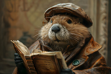 Intellectual Otter Reading Book Illustration