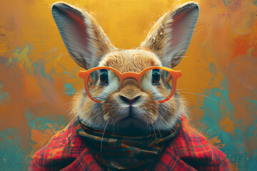 Smart Rabbit or Bunny in Plaid Jacket Illustration