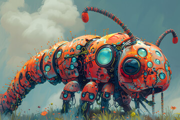 Robotic Caterpillar in Nature Illustration