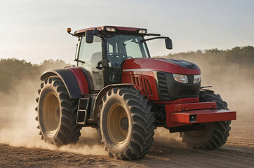 side profile of the tractor, highlighting its wheels, cab, and body