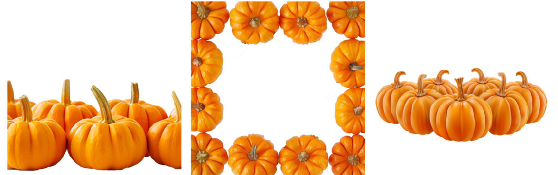 Isolated round orange pumpkins border on white