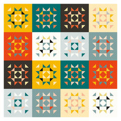 Abstract background with mosaic collection of colorful geometric patterns, illustration vector 