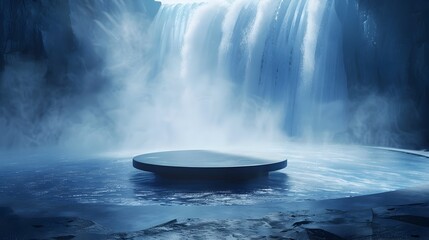 Powerful Cascading Waterfall Amid Misty Cliffs and Serene Natural Landscape