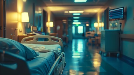 Fototapeta premium Healing Environment: A Hospital Patient Room with Modern Medical Equipment