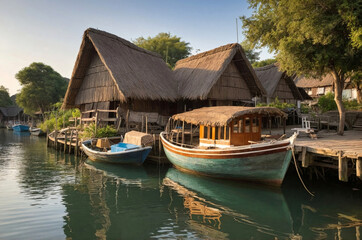 Obraz premium A peaceful scene of a small village dock