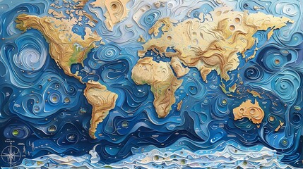 A world map overlaid with chaotic swirls representing the interconnectedness of environmental issues and the urgency for global cooperation.