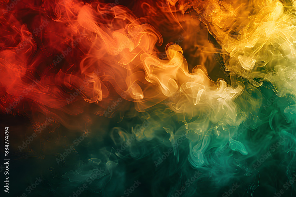 Wall mural red, green, and yellow puffs of smoke in a symbolic celebration of black history month, creating a v