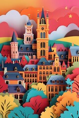 Belgium national days celebrating freedom with vector paper cut art.