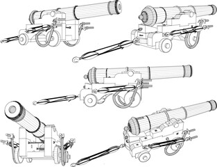 Ethnic vintage old vintage cannon weapon design vector illustration sketch