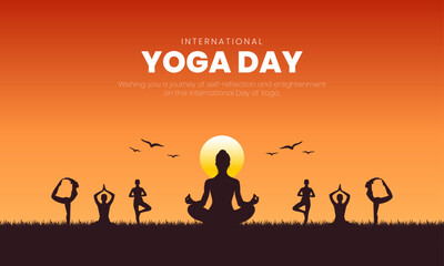 International Yoga Day Banner and Greeting Card Design. Modern and Elegant Yoga Day Creative with Yoga Body Postures Vector Illustration