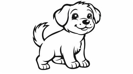 Fototapeta premium White background cartoon puppy line drawing used in teaching Generative Ai