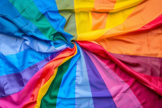 The LGBTQ+ flags are arranged in a circle. This creates a colorful display and symbol of unity and pride.