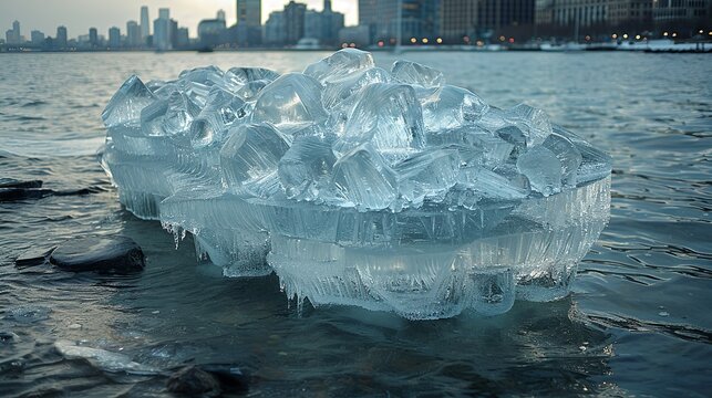 A melting ice sculpture with a hidden message about the urgency of climate action, engaging audiences in thought-provoking environmental art.