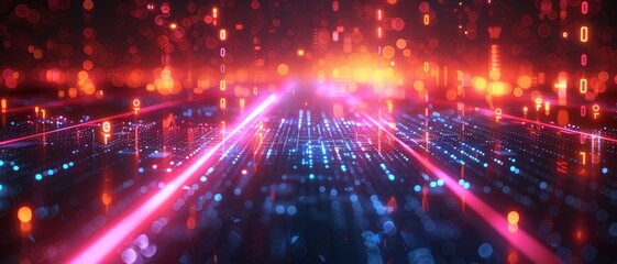 Fototapeta premium Neon Digital Connectvity - Vibrant Lines Conveying Speed and Energy