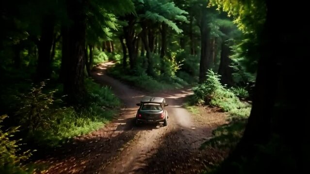 Motorcycle rides through the forest, realistic beauty of nature, aesthetically designed, cinematic lighting, video futage
