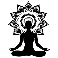 Yoga lotus position. Black color. Vector illustration, flat design