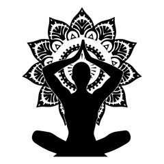 Yoga lotus position. Black color. Vector illustration, flat design