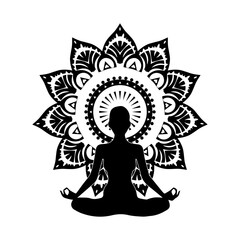 Yoga lotus position. Black color. Vector illustration, flat design