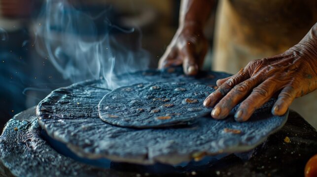 A photo of a person making tortillas.