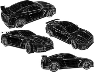 Naklejka premium Sketch illustration vector detailed design drawing of flat sports racing car, exclusive model for the Crazy Rich collection