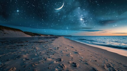 A dense forest at night, bathed in the gentle light of the moon with stars peeking through the canopy of trees.