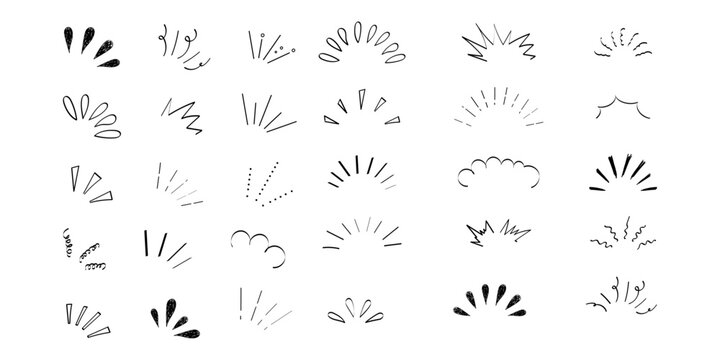 Pop line frame comic anime effect healine mark, suprise doodle emotions isolated on white background. Attention sign, notice or sparles.