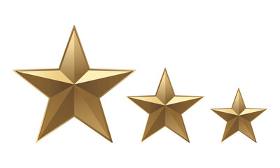 Set of 3 gold stars isolated on white background. Vector realistic three golden stars