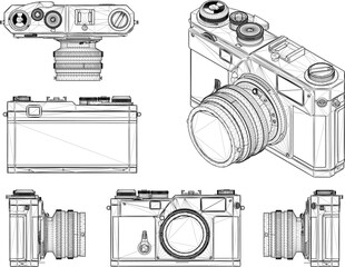 Sketch illustration vector detailed design drawing of old classic vintage dslr manual camera for photographing